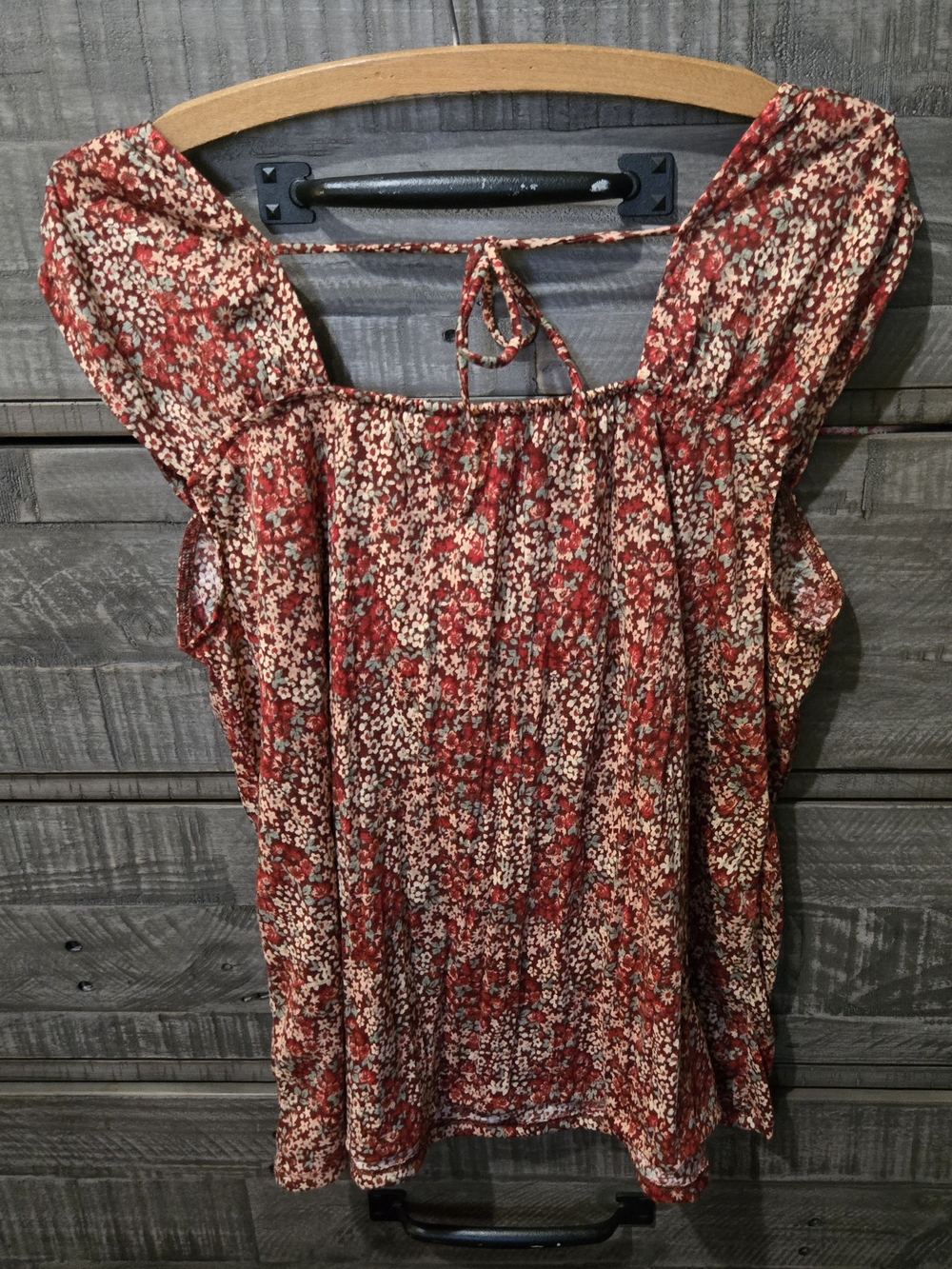 Cato Women's Floral Peasant Blouse Medium Red Burgundy Puff Sleeve Cottagecore - Picture 2 of 6